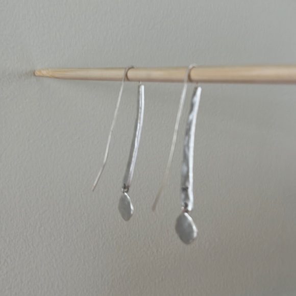 Hammered Silver Dangle Earrings - Picture 6 of 8